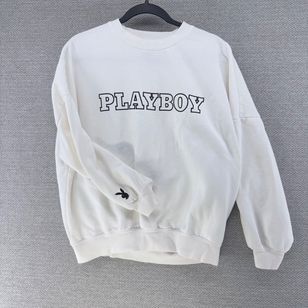 Playboy by PacSun Mens XS White Graphic Crewneck Sweatshirt Bunny Logo